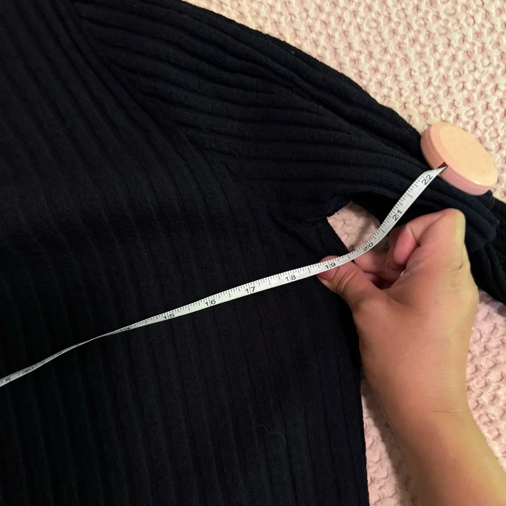 COS Black Ribbed Knit Midi Dress Long Sleeve Asymmetrical Hem Minimalist Size S - Picture 12 of 16